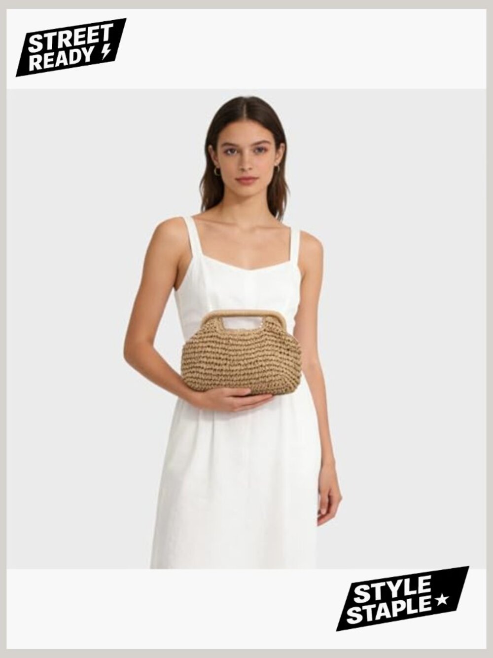Woven Straw Dumpling Clutch Bag for Women Summer Beach - Picture 2 of 7